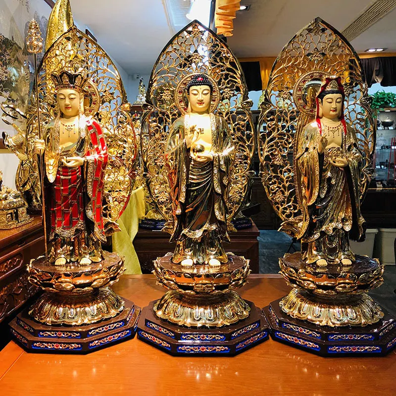 Statue de Bouddha en cuivre pur doré de 16 pouces
