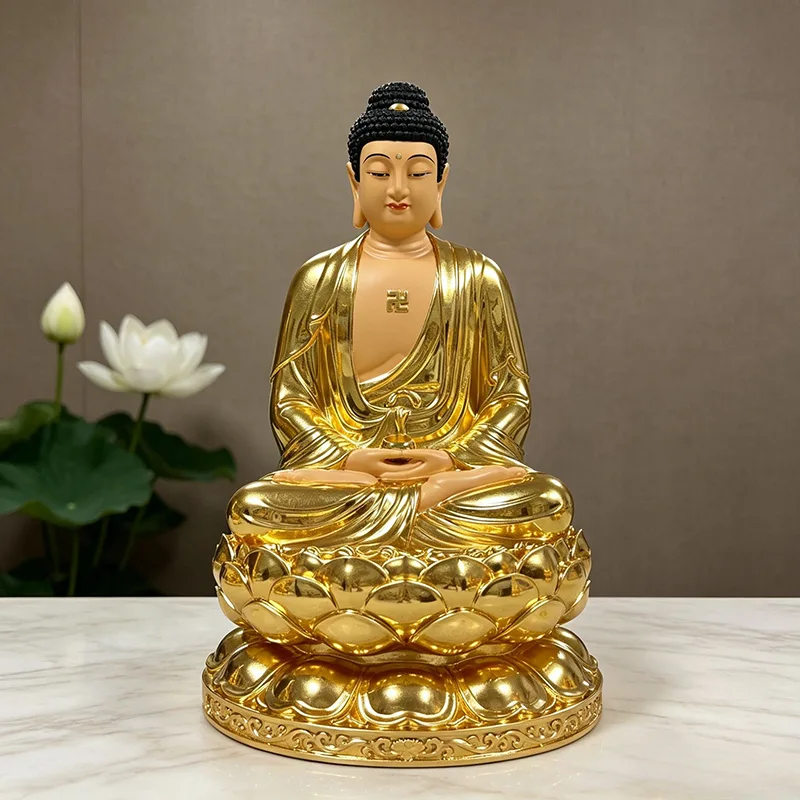 Statue de Bouddha Sakyamuni Lotus à 3 niveaux