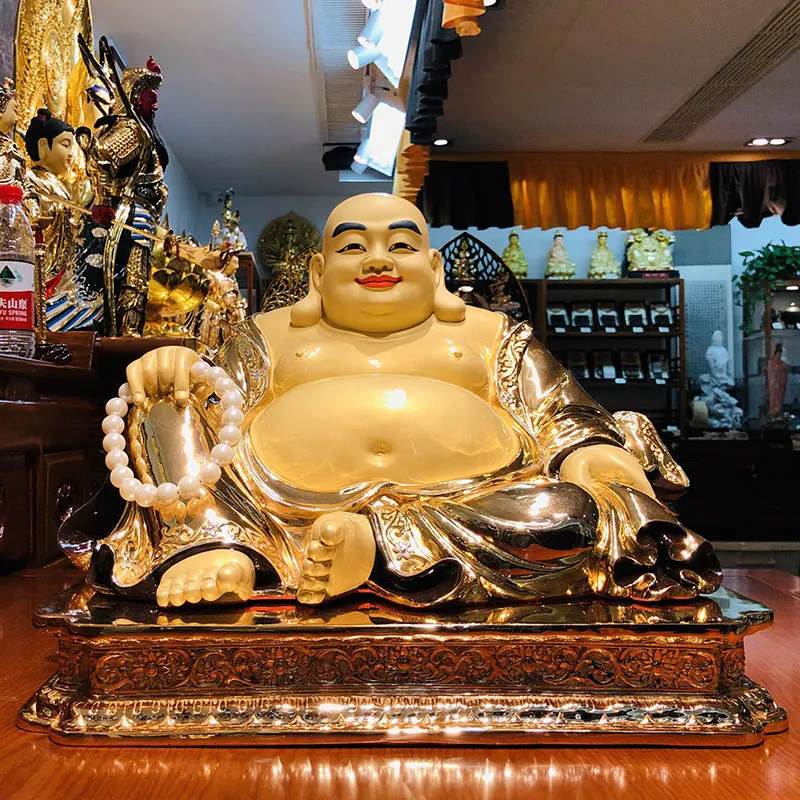 Statue de Bouddha Maitreya en cuivre pur doré de 42 cm