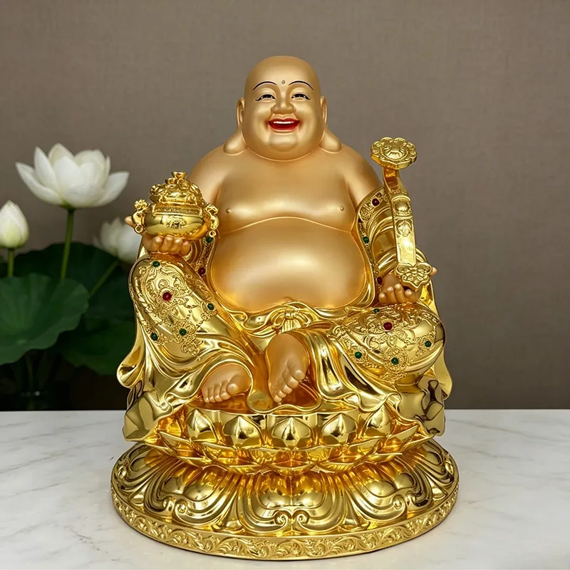 Statue de Bouddha rieur en laiton, grand ventre Maitreya pour la richesse
