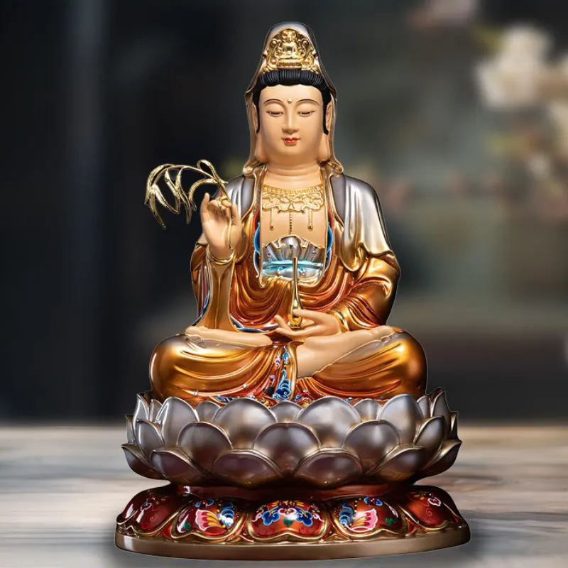 Statue de Bodhisattva Lotus Guanyin assis en laiton
