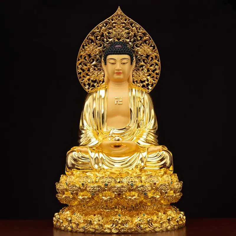 Statue de Bouddha Shakyamuni assis en laiton doré