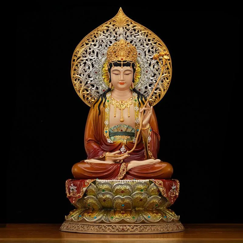 Statue Mahasthamaprapta en laiton et émail doré