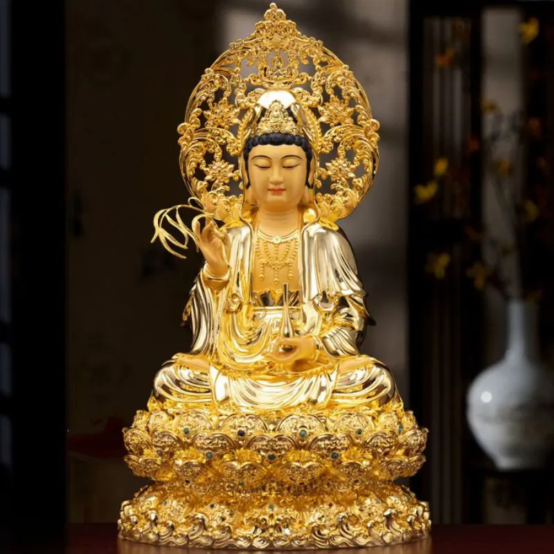 Statue de Bouddha Guanyin Bodhisattva de Bouddha de Lotus doré doré