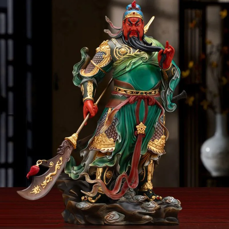 Statue de Kuan Kung en bronze peinte à la main