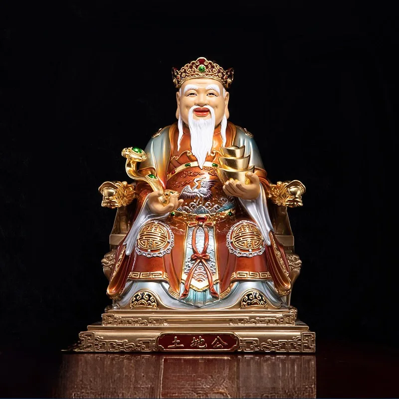 Statue de luxe dorée et polychrome Fude Zhengshen Tu Di Gong