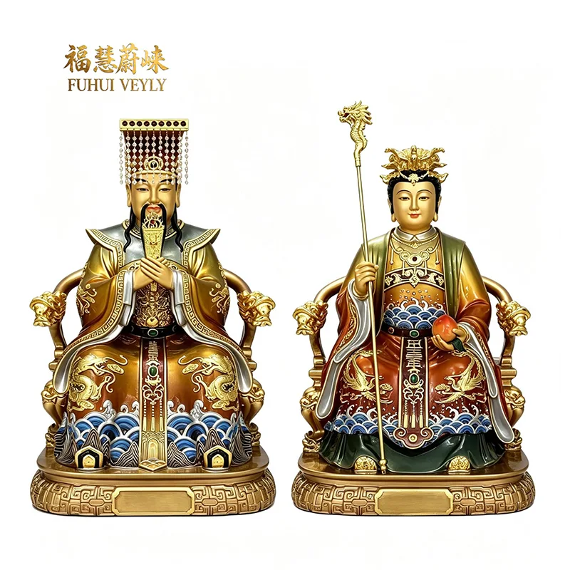 Statue Yuhuang Wangmu en feuille d'or polychrome