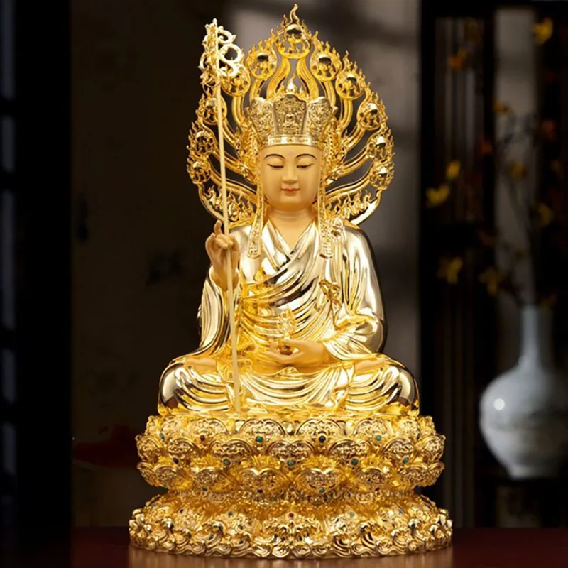 Statue de Ksitigarbha d'autel de lotus assis en laiton de qualité supérieure
