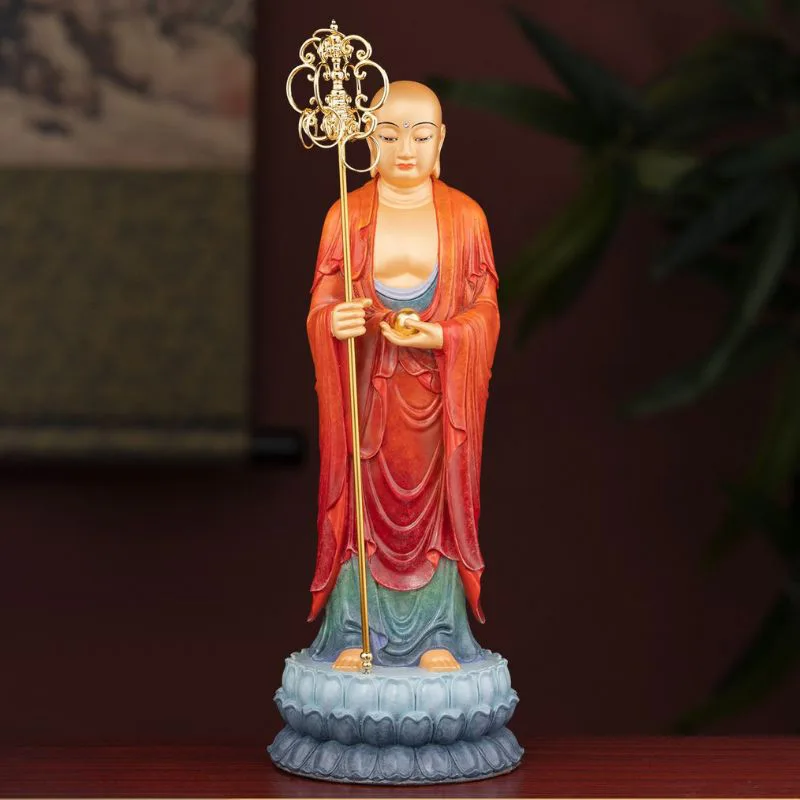 Statue de Ksitigarbha avec bâton d'autel debout en laiton de qualité supérieure